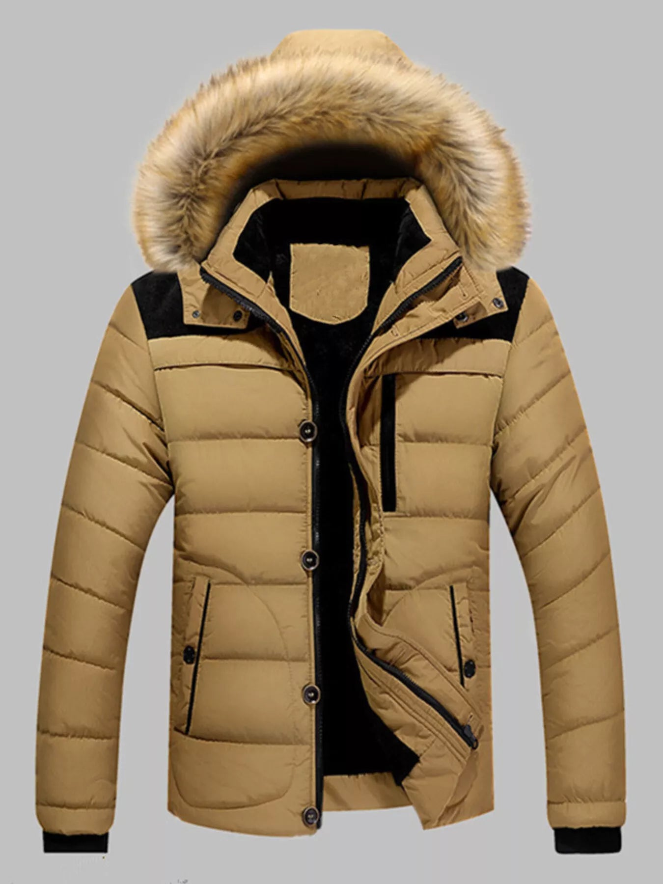 Soft Men's Faux Fur Down Puffer Jacket