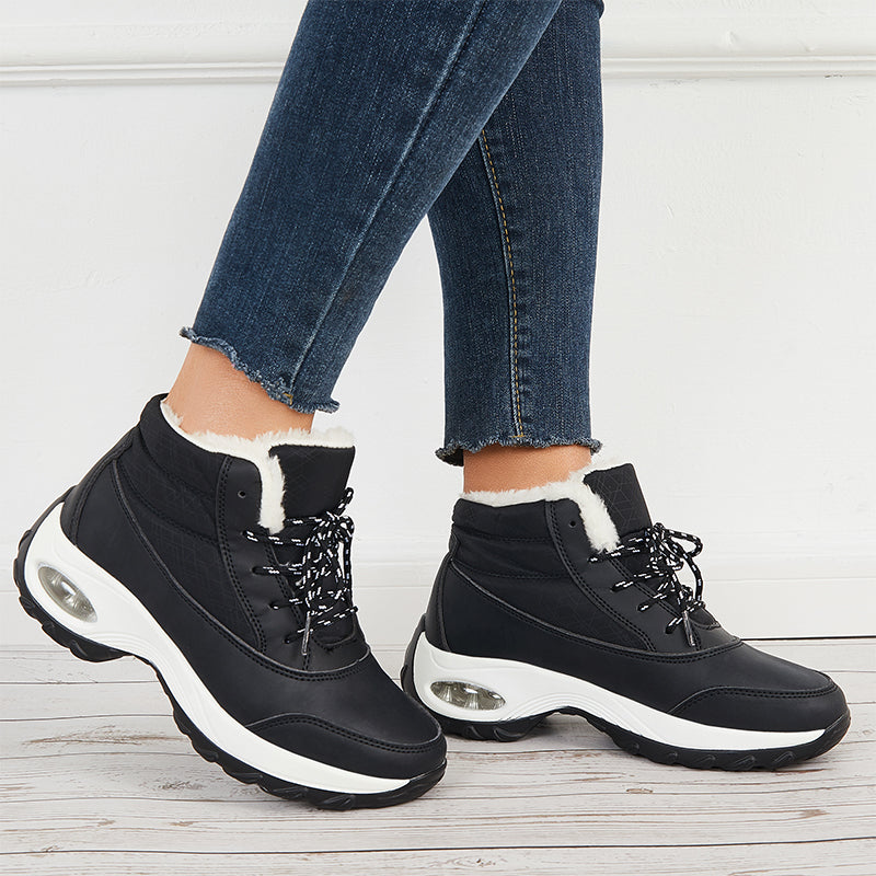 Women Air Cushion Sneakers Boots Warm Fur-Lining Booties