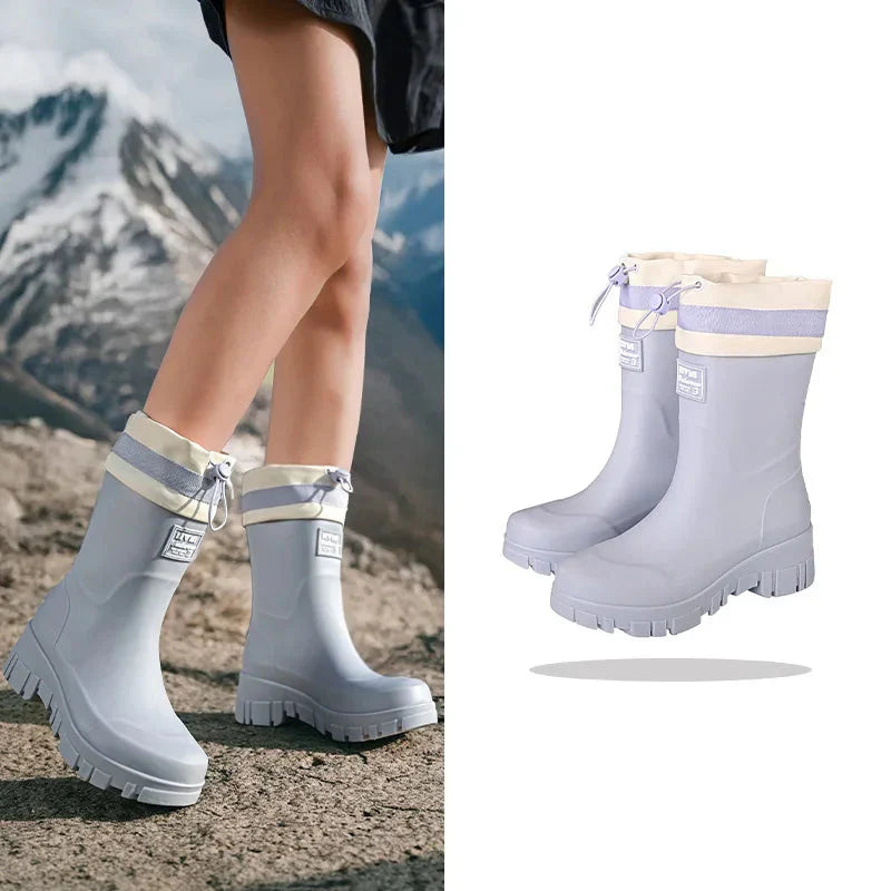 Rain Boots for Autumn - Retro Waterproof Rubber Boots with Non-Slip Sole for Women