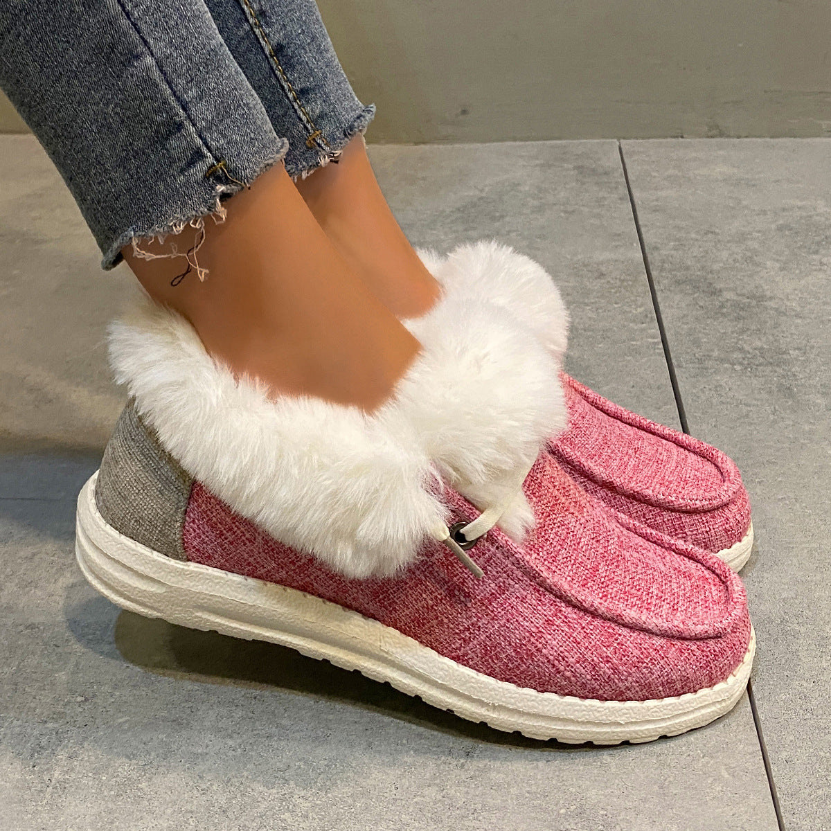 Women Warm Winter Flats Snow Loafers Fur Lining Ankle Boots