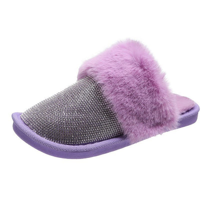 Black Warm Faux Fur Mule Slipper Furry Soft Slip on Shoes