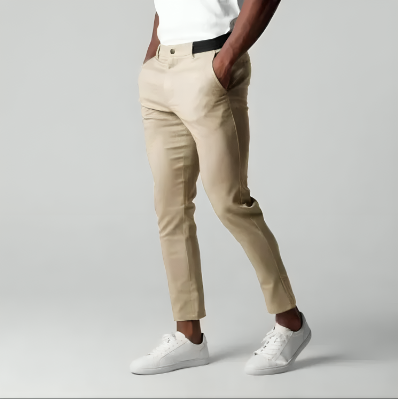 Men's Cotton Tapered Pants Breathable Stretch Flat Front