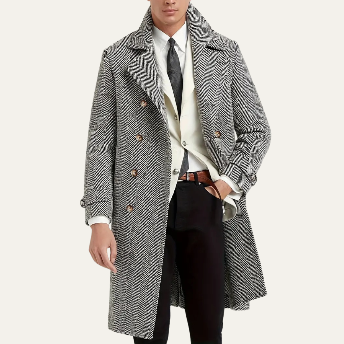 Classic Men's Wool Double Breasted Overcoat