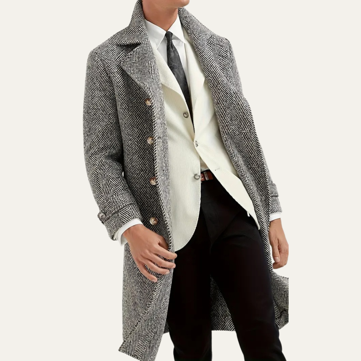 Classic Men's Wool Double Breasted Overcoat