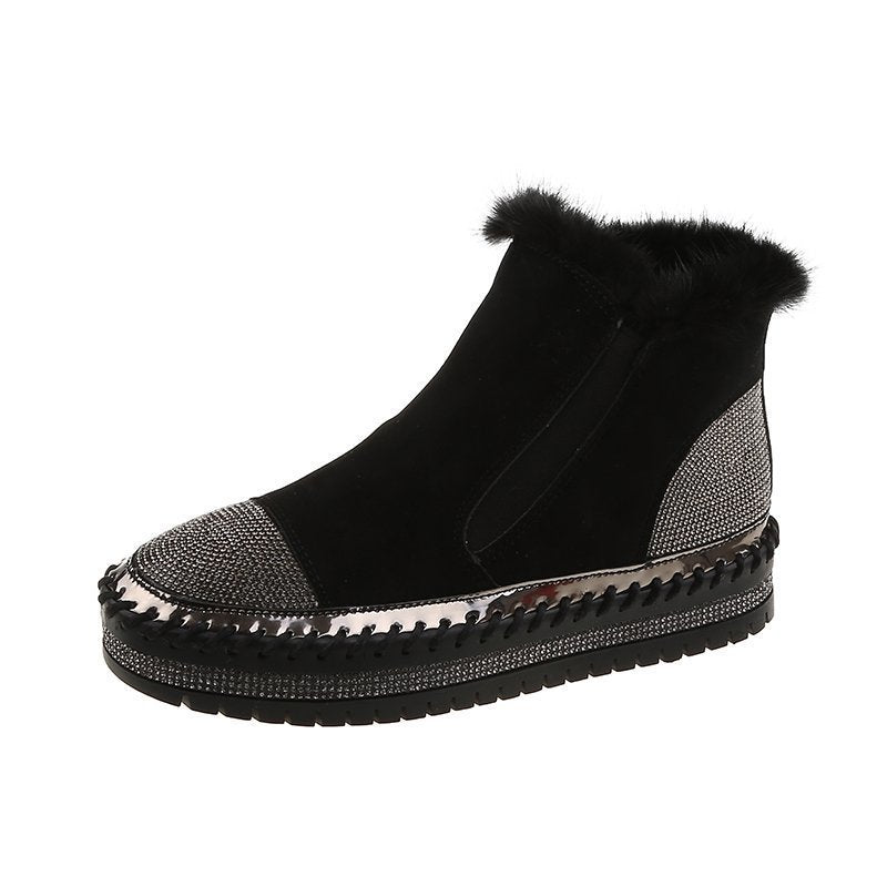 Warm Fur Lined Slip on Loafers Non Slip Ankle Boots