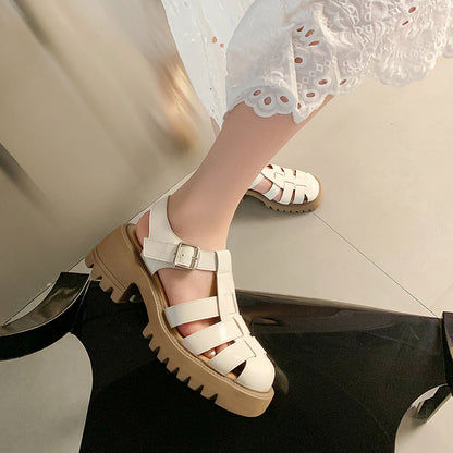 Closed Toe Slingback Mary Jane Shoes Chunky Heel T-Strap Sandals