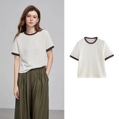 Comfortable Ribbed Crew Neck Tee Shirt