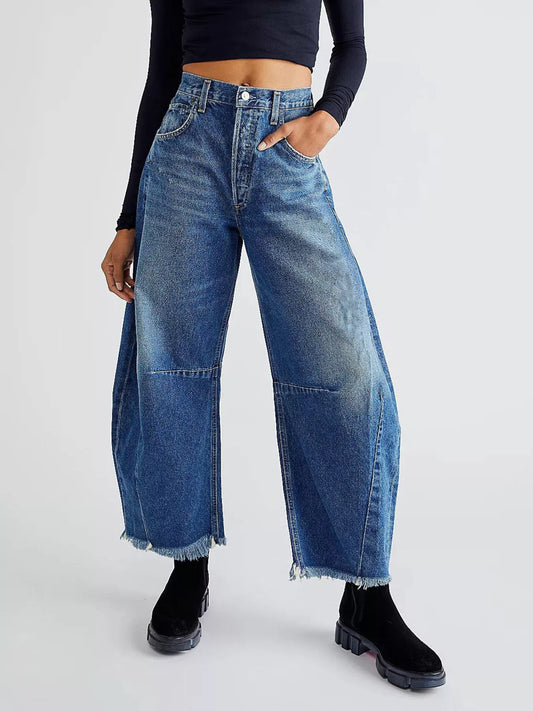 Women's Relaxed Fit Ripped Blue Jeans - OutfitLondon