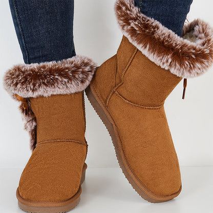 Non Slip Snow Short Booties Side Lace Up Faux Fur Ankle Boots