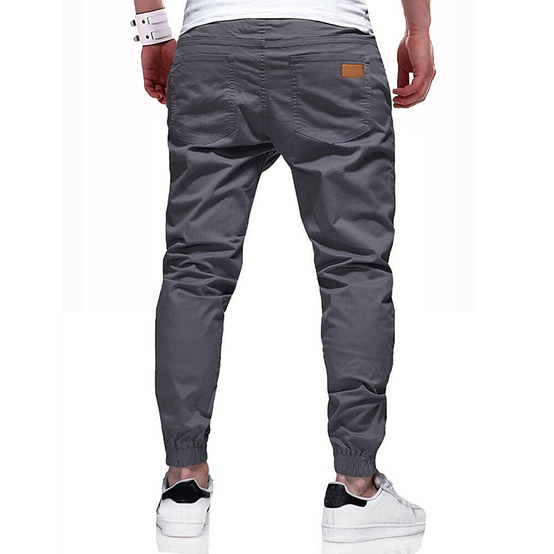 Men's Cargo Pants Joggers Trousers Drawstring Elastic Waistband Stylish Simple Solid Color