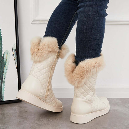 Warm Faux Fur Mid Calf Snow Boots Side Zipper Winer Boots