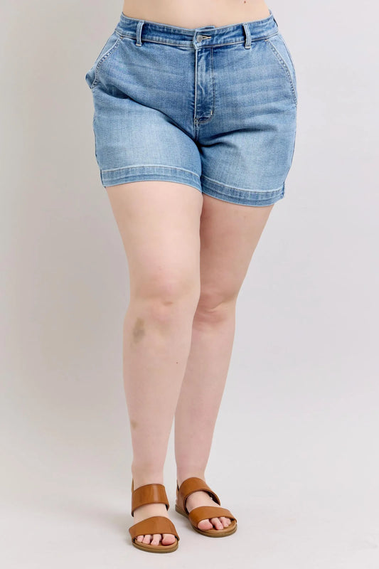 Flattering High Waisted Black Denim Shorts - OutfitLondon