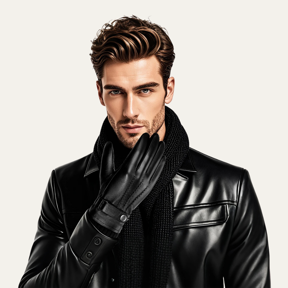 Warm Men's Fleece Lined Leather Gloves