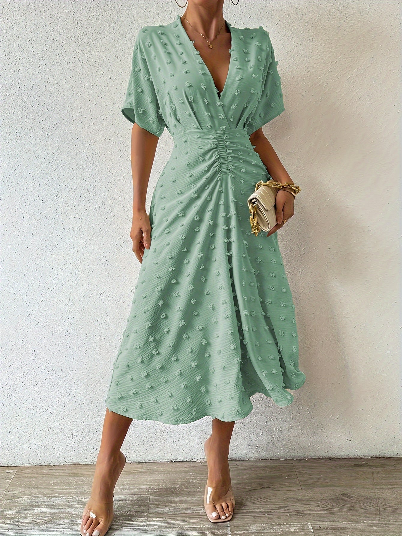 Chic V Neck Short Sleeve Formal Evening Dress - OutfitLondon