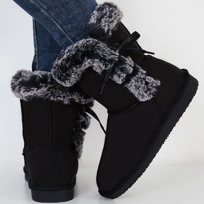 Non Slip Snow Short Booties Side Lace Up Faux Fur Ankle Boots