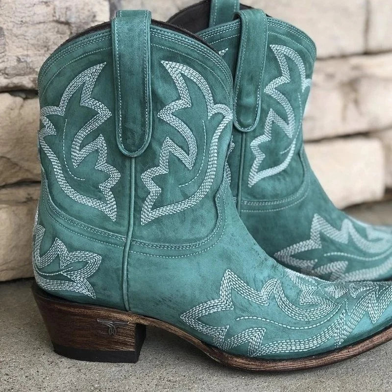 Western Style Distressed Leather Boots - OutfitLondon