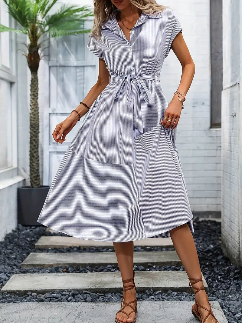 Comfortable Women's Summer Dress with Buttons - OutfitLondon
