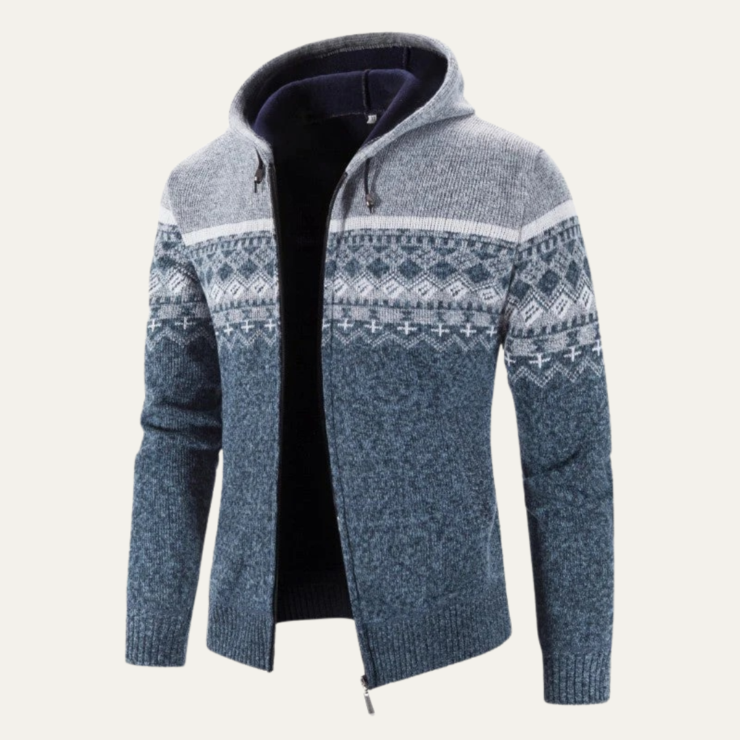Men's Stripe Quilted Hoodie Zip Up Jacket