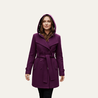 Warm Women's Hooded Wool Trench Coat