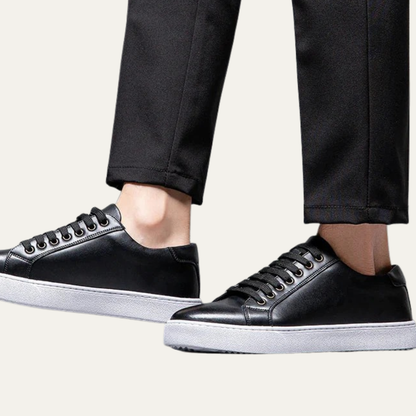 Classic Men's Low Top Leather Sneakers with Thick Sole