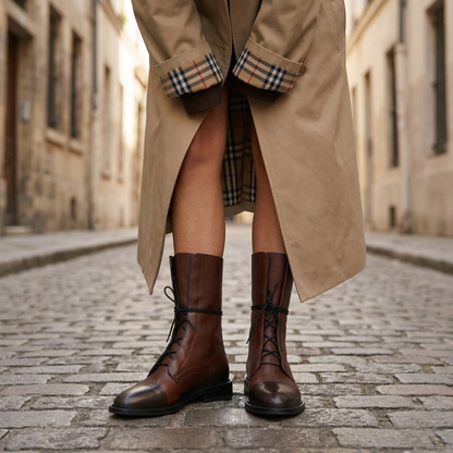 Trendy Leather Ankle Boots with Laces Combat Style