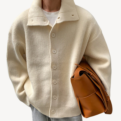 Textured Crew Neck Men's Cardigan Sweater