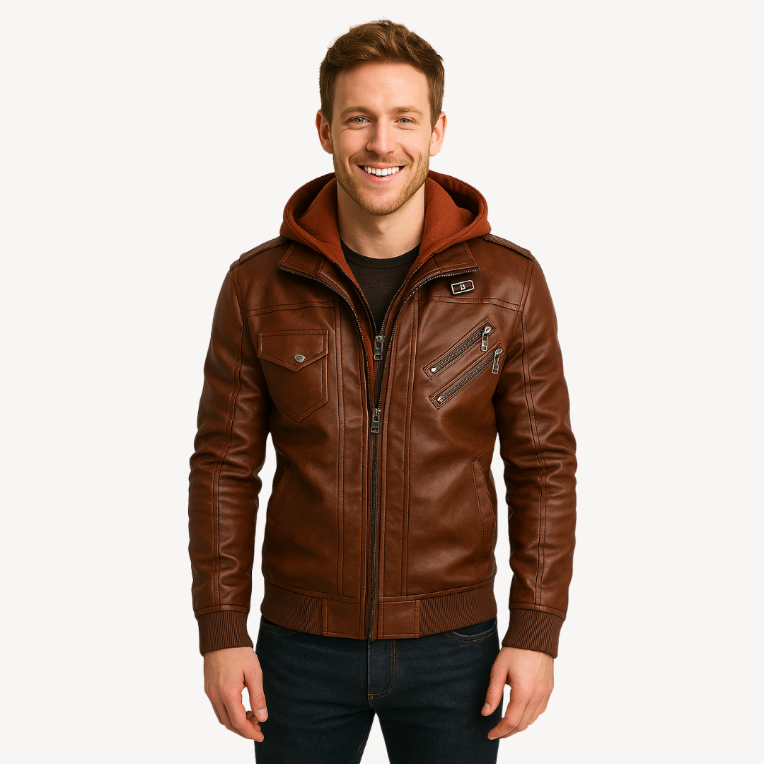 Men's Faux Leather Bomber Jacket