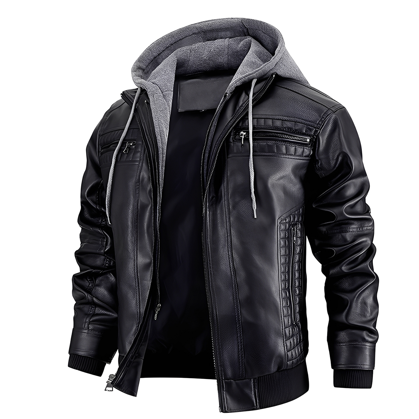 Vintage Biker Leather Jacket with Hood