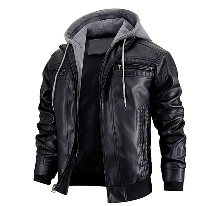 Vintage Biker Leather Jacket with Hood