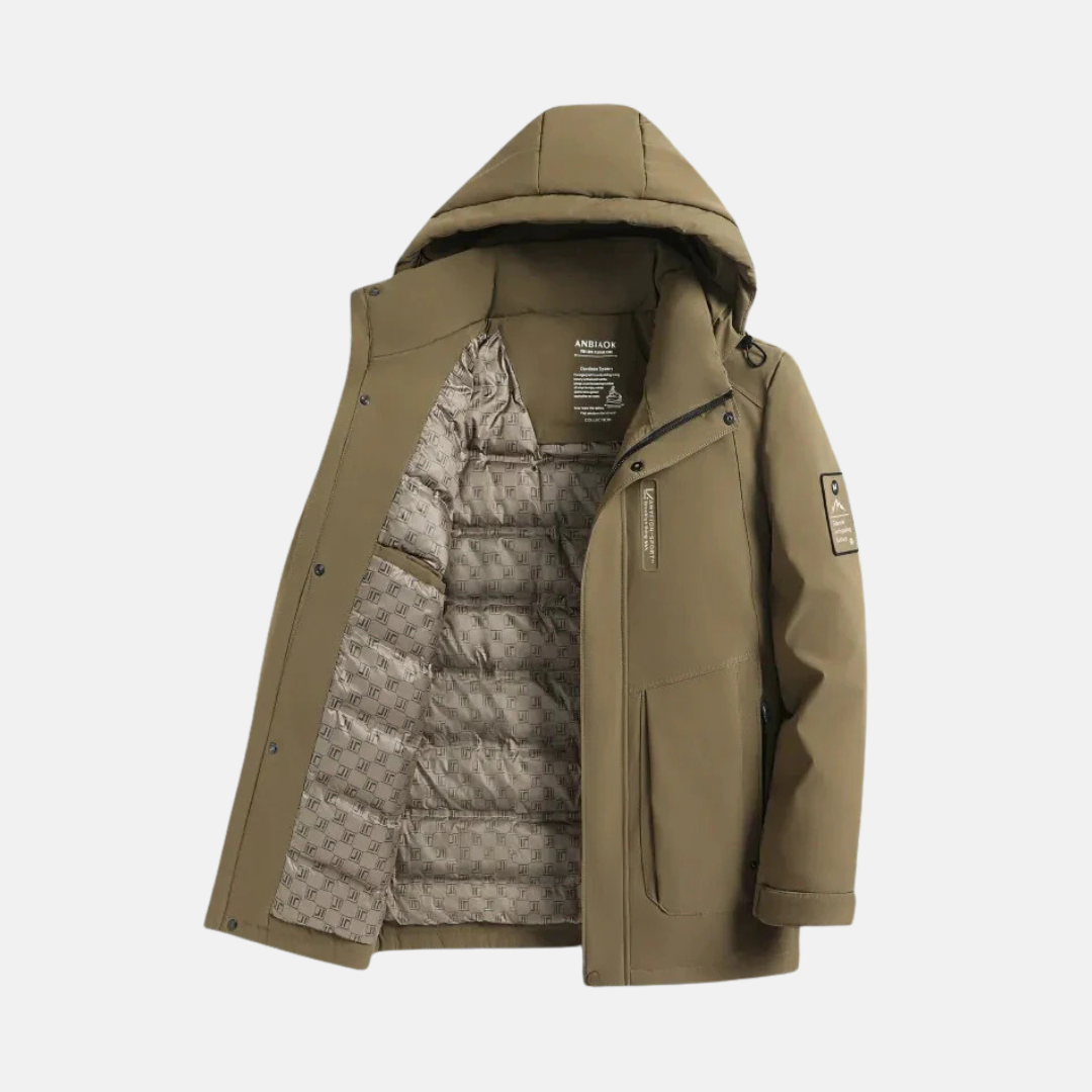 Warm Men's Puffer Coat with Hood and Zip Front