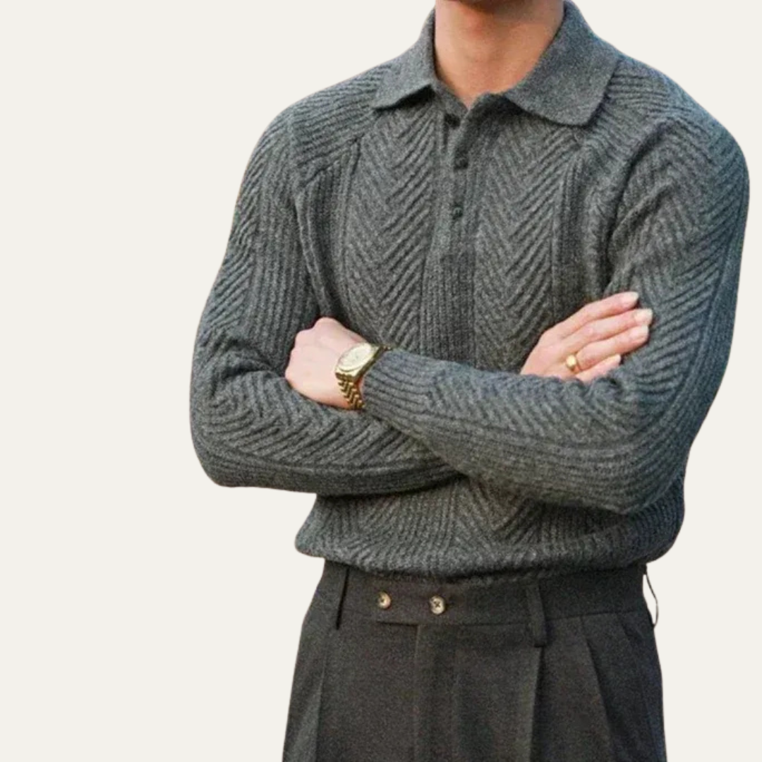 Men's Patterned Zip Neck Knit Polo Shirt
