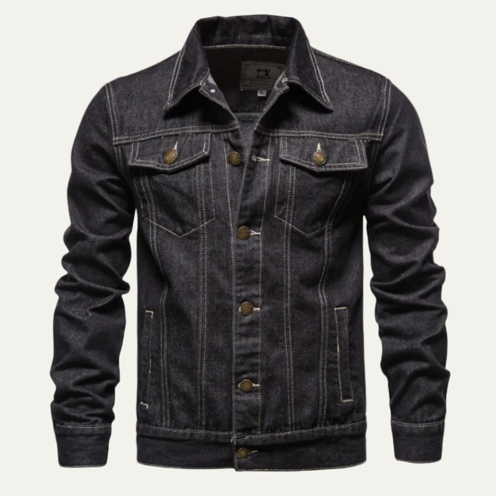 Men's Large Biker Style Denim Jacket - OutfitLondon