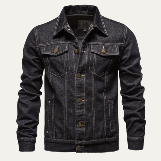 Men's Large Biker Style Denim Jacket - OutfitLondon