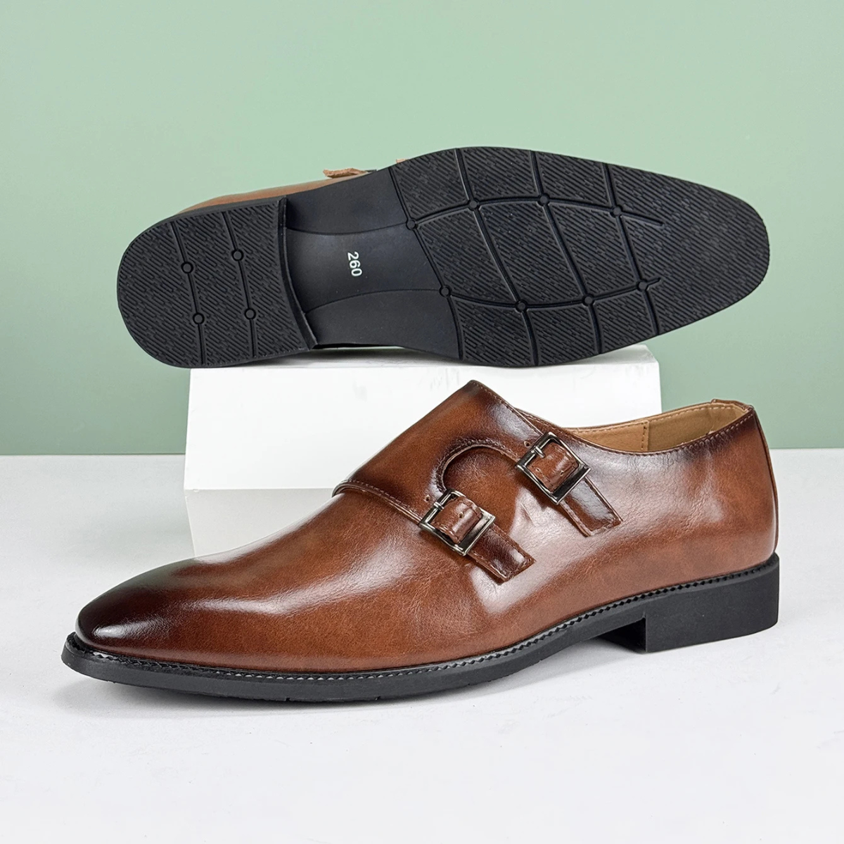 Classic Italian Leather Double Strap Dress Shoes