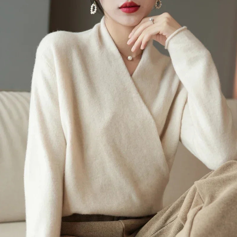 Comfortable Oversized Wrap Sweater | V Neck Long Sleeves