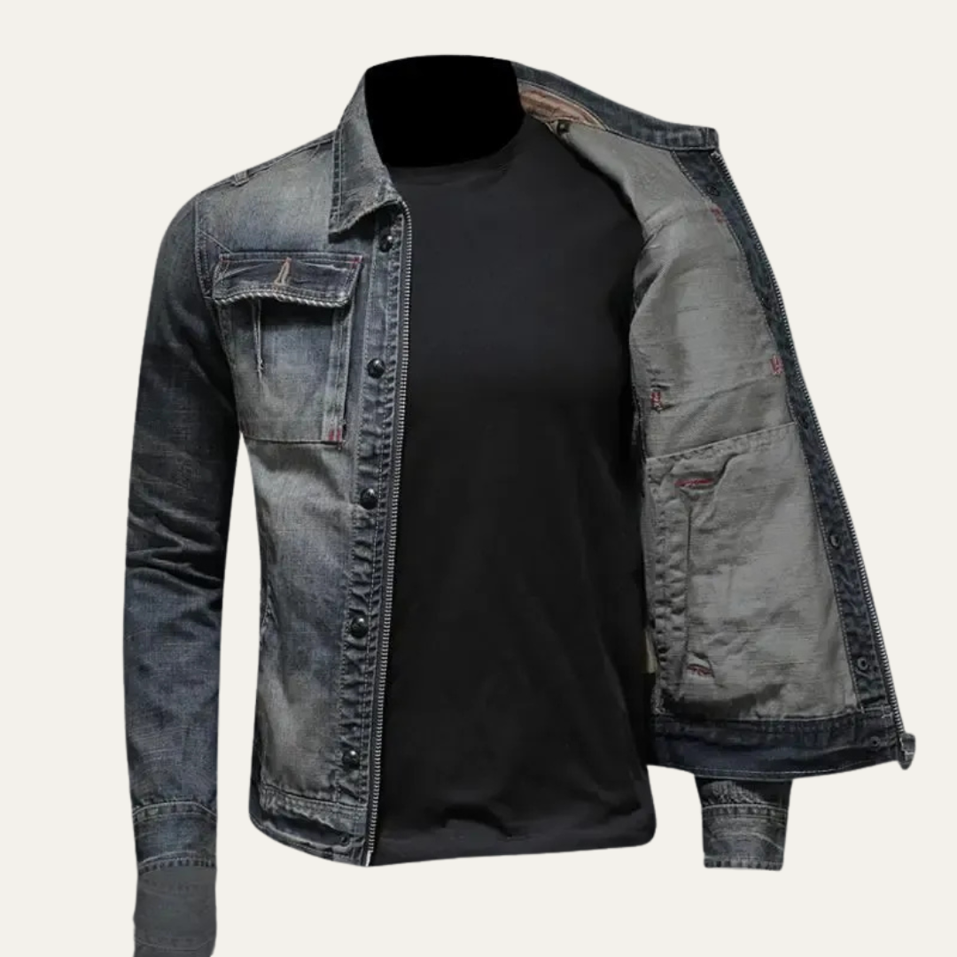 Ripped Vintage Style Denim Jacket for Men
