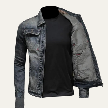 Ripped Vintage Style Denim Jacket for Men
