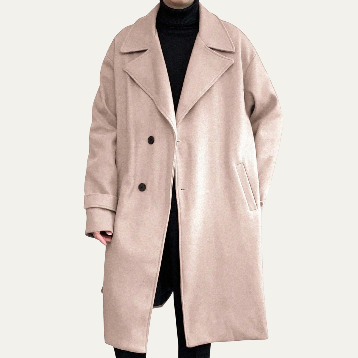 Classic Mens Wool Overcoat with Waist Belt