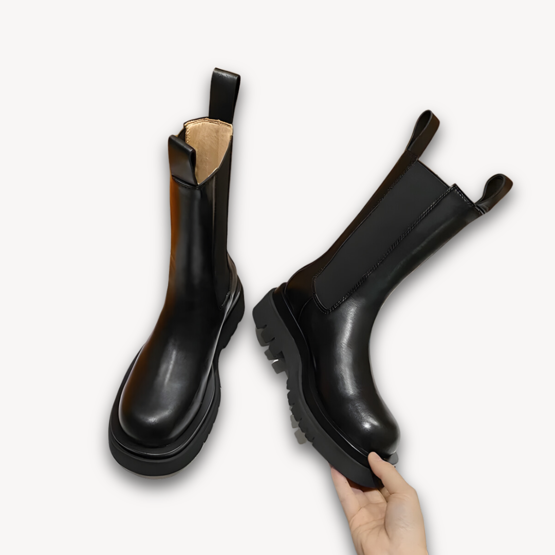 Classic Black Leather Ankle Boots - Comfortable Slip On Shoes