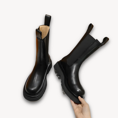 Classic Black Leather Ankle Boots - Comfortable Slip On Shoes