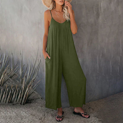 Women's Loose Fit Pocket Jumpsuit Tank Top