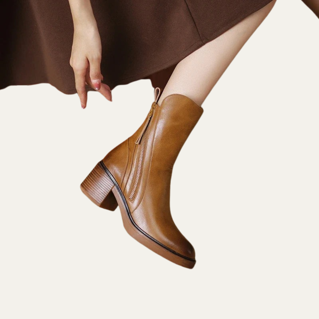 Ladies Comfortable Block Heel Leather Boots
