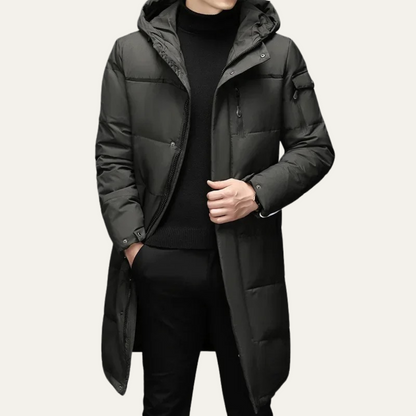 Warm Men's Black Parka Puffer Jacket with Hood