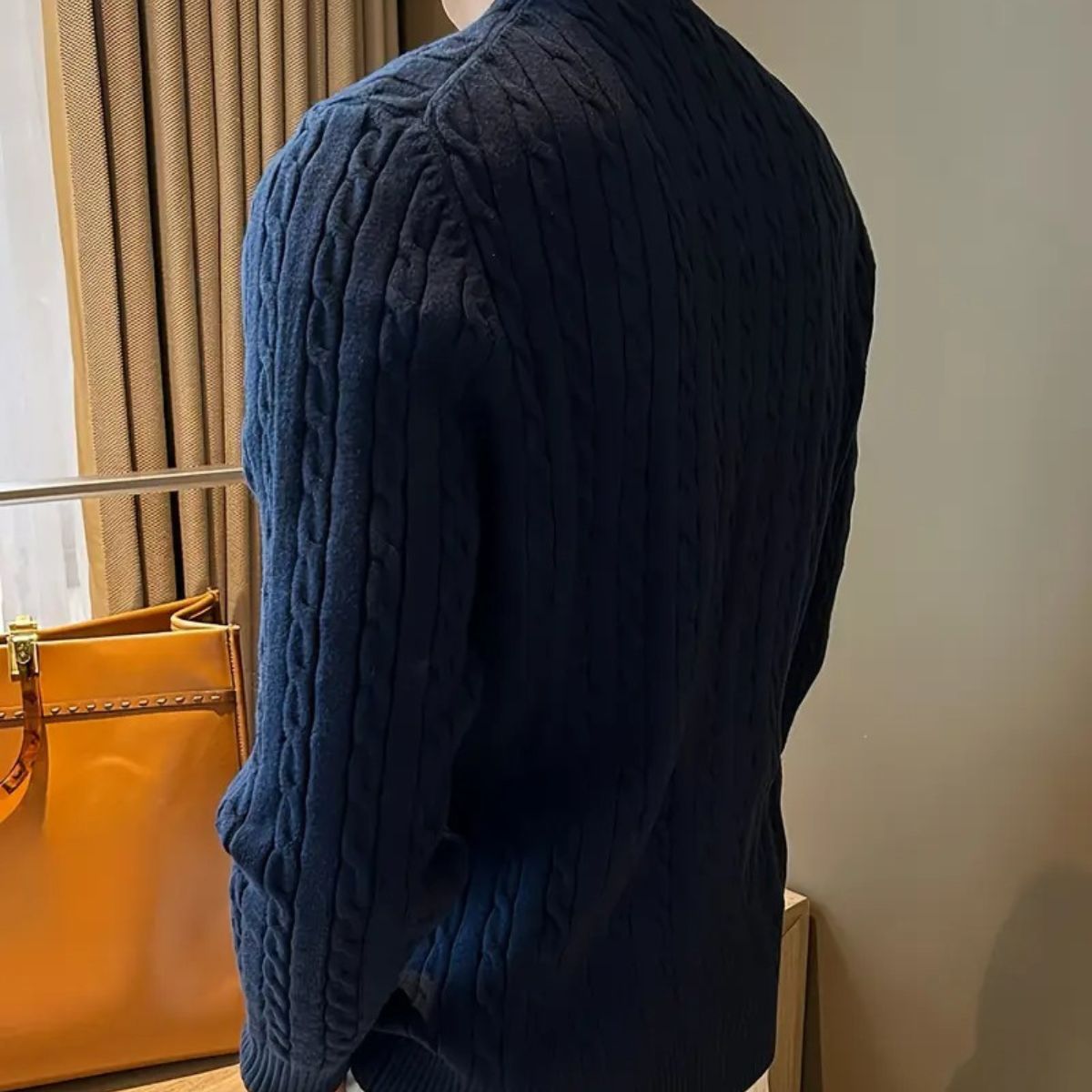 Soft Navy Blue Men's Merino Wool Sweater