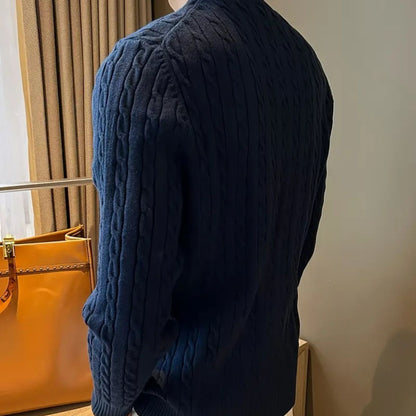 Soft Navy Blue Men's Merino Wool Sweater