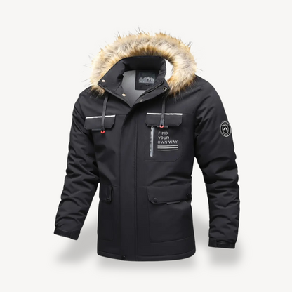 Warm Waterproof Puffer Coat with Removable Fur Hood