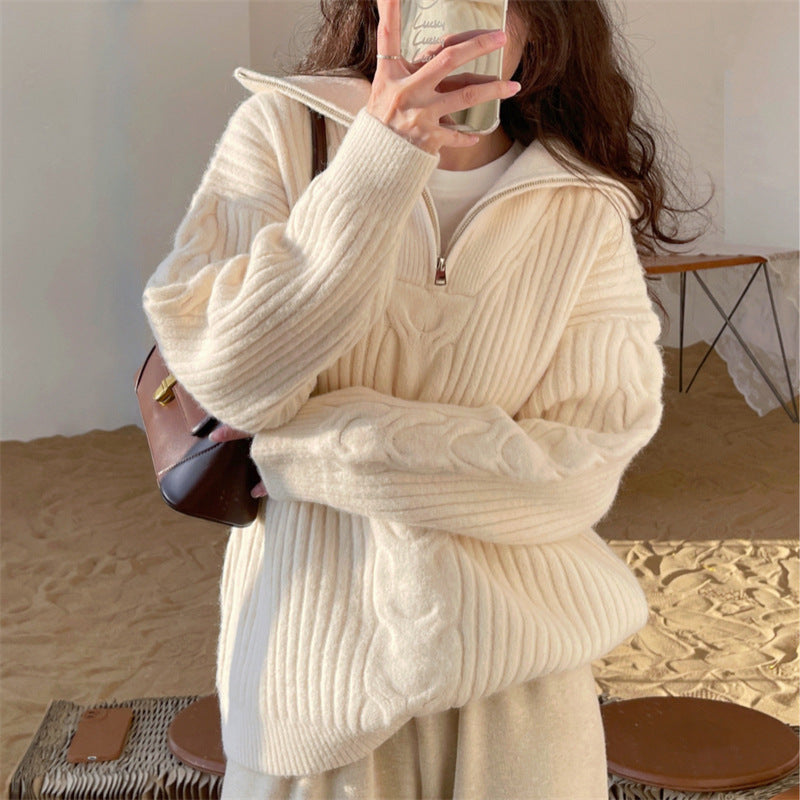 Soft Ladies Cream Zip Up Jumper - OutfitLondon