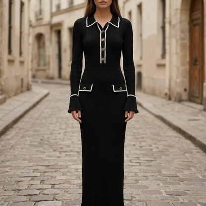 Fitted Long Sleeve Knit Maxi Dress for Women