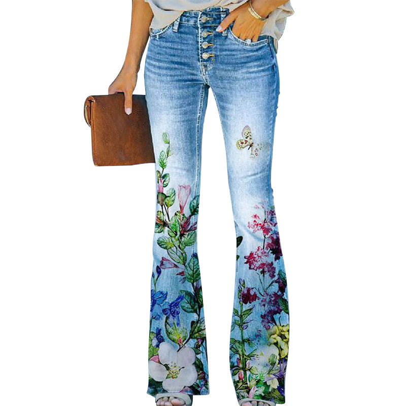 Stylish Flower Print Loose Fit Women's Pants