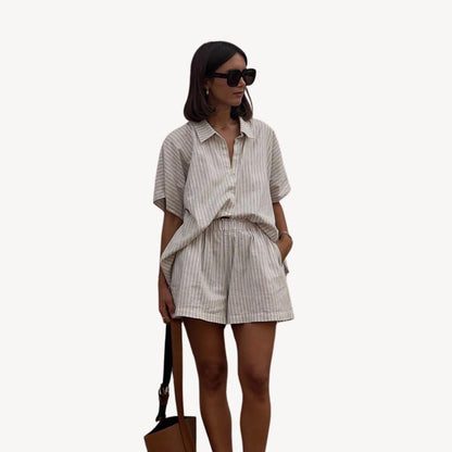 Soft Stripe Cotton Shorts Set for Women
